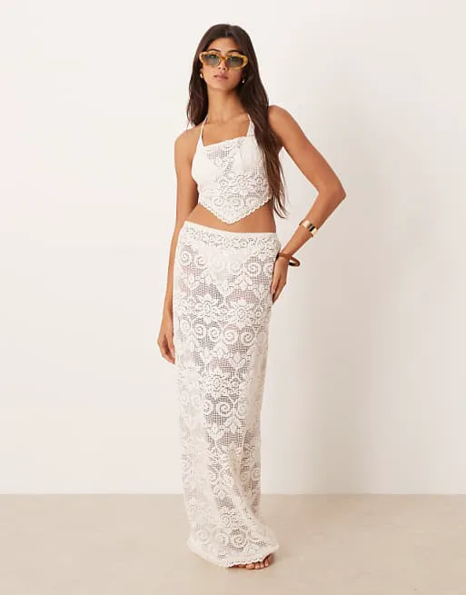 Кремовая кружевная юбка макси крючком ASOS DESIGN Minette Beach
Кремовая кружевная юбка макси крючком ASOS DESIGN Minette Beach