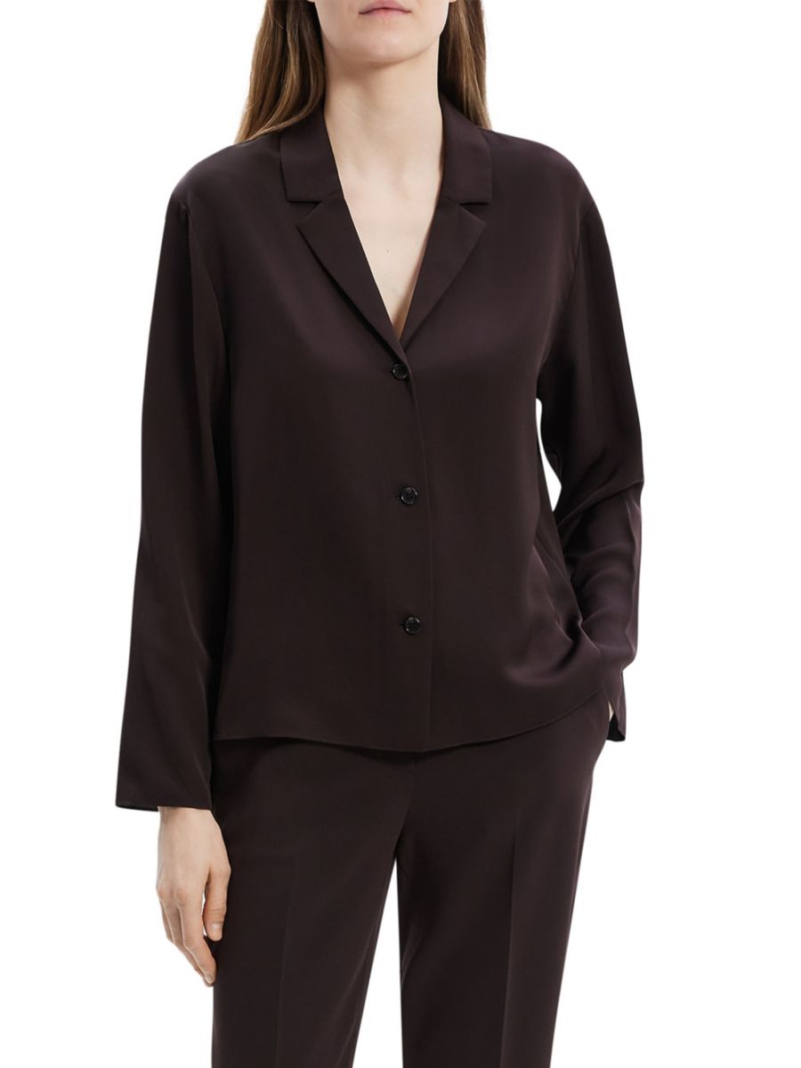 Шелковая блузка с воротником-стойкой Theory, цвет Hickory
Шелковая блузка с воротником-стойкой Theory, цвет Hickory