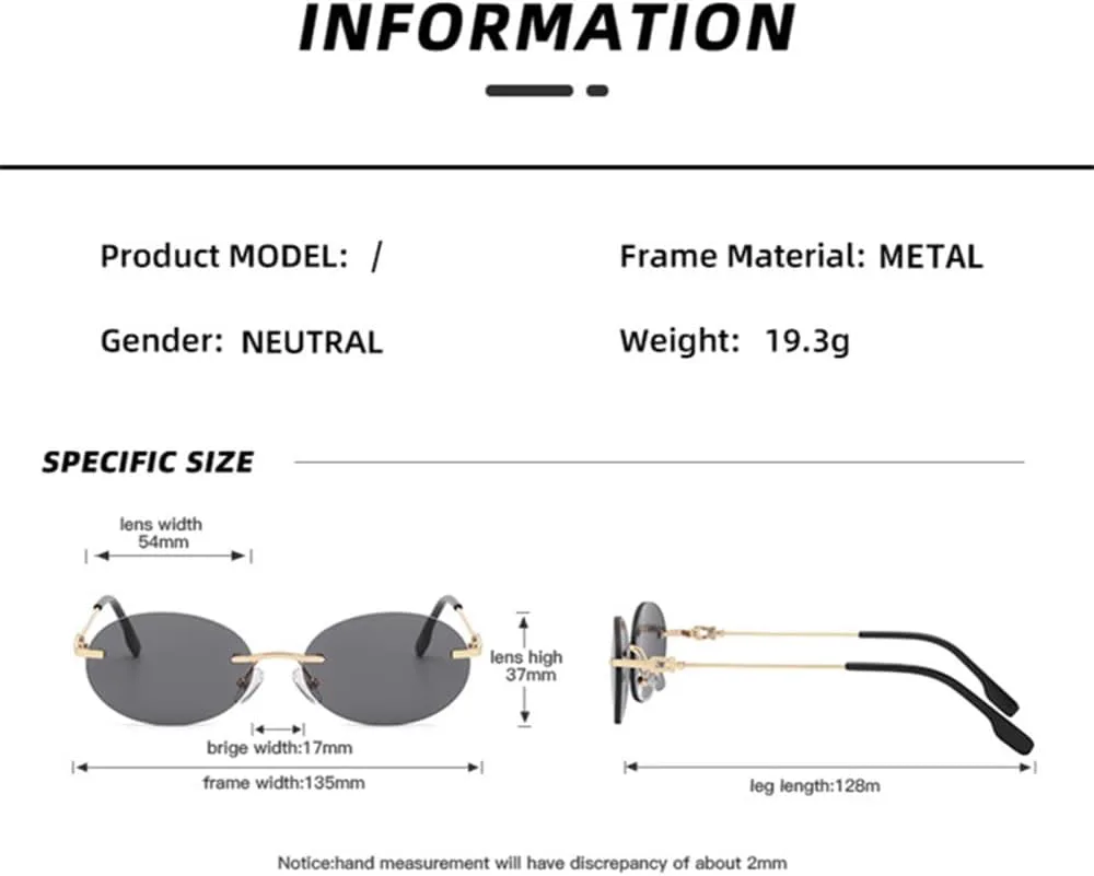 Овальные солнцезащитные очки без оправы для женщин и мужчин, металлические безрамочные, маленькие, в стиле ретро, для женщин, в стиле хип-хоп generic, C5 Gold Pink
Овальные солнцезащитные очки без оправы для женщин и мужчин, металлические безрамочные, маленькие, в стиле ретро, для женщин, в стиле хип-хоп generic, C5 Gold Pink