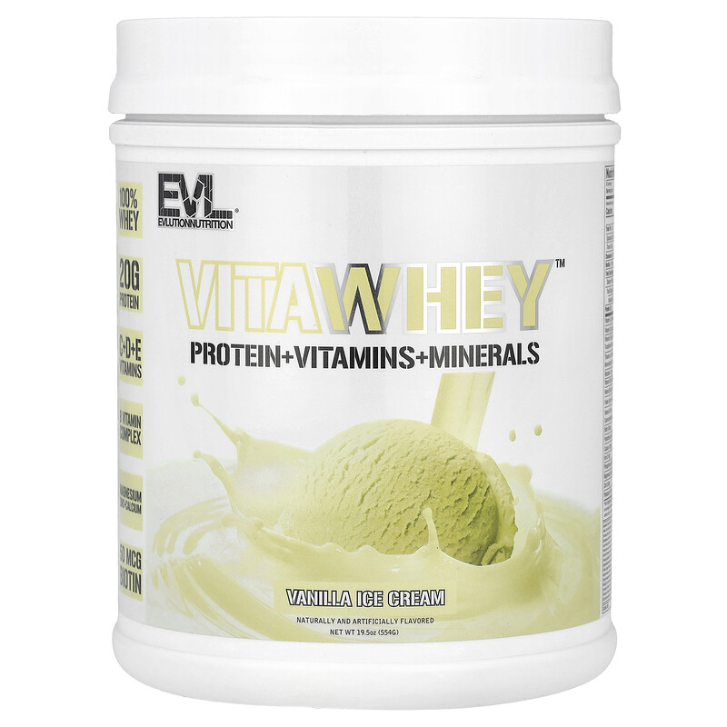 EVLution Nutrition, VitaWhey , ванильное мороженое, 554 г (19,5 унции)
EVLution Nutrition, VitaWhey , ванильное мороженое, 554 г (19,5 унции)