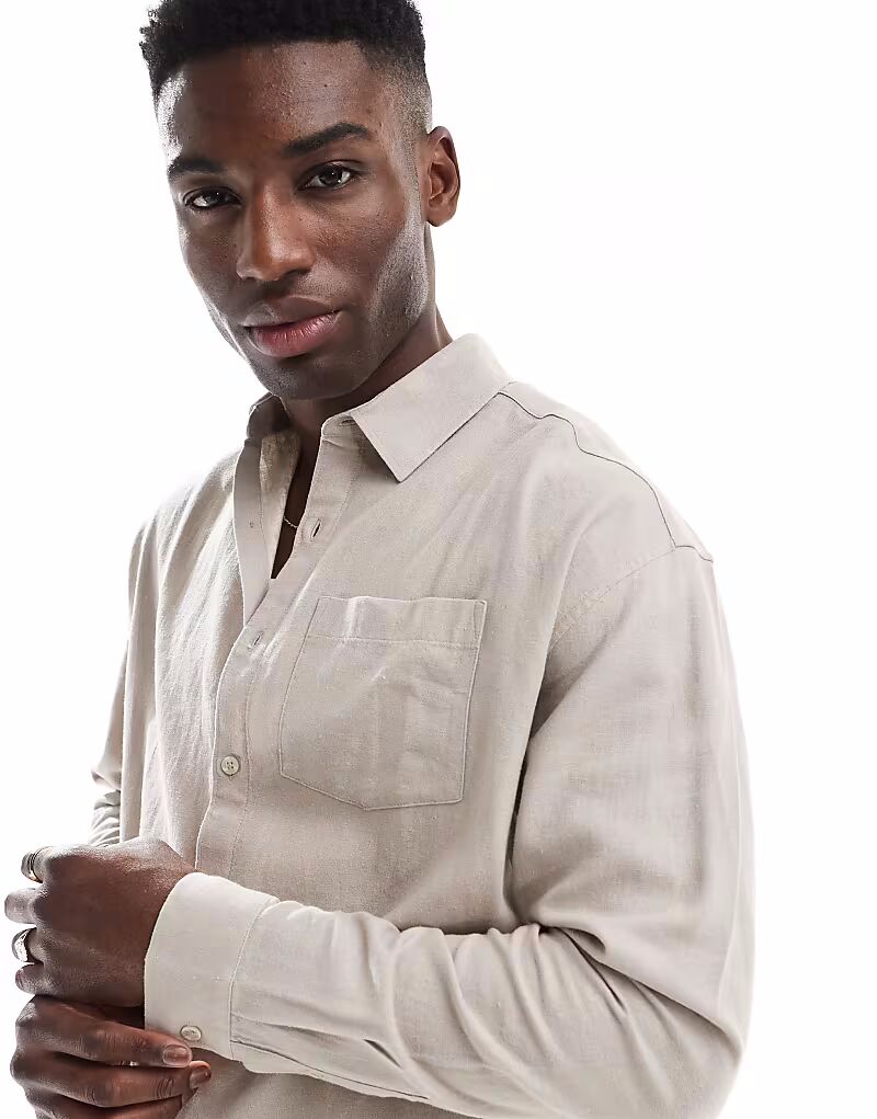 Рубашка New Look с длинными рукавами из льняной смеси, цвет "камень"
Рубашка New Look с длинными рукавами из льняной смеси, цвет "камень"