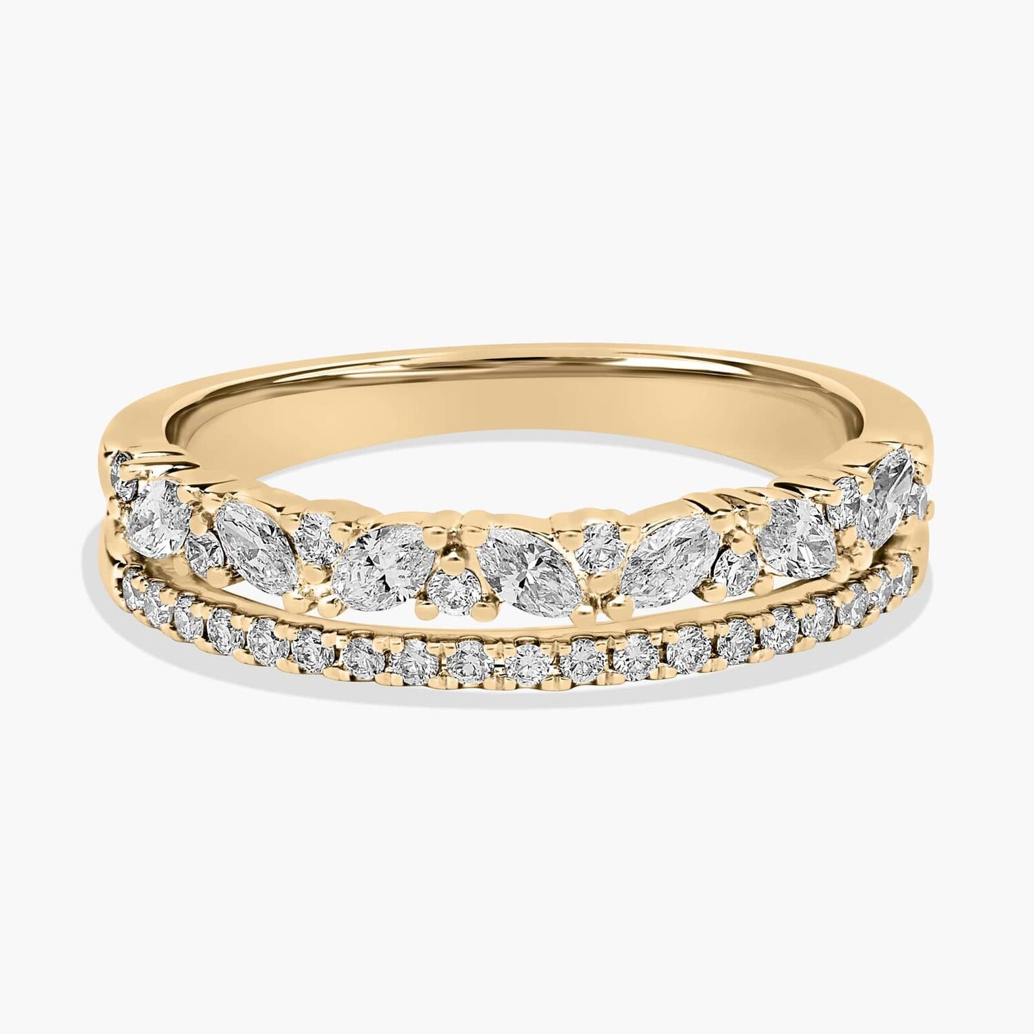 Двухрядное диагональное кольцо с бриллиантами огранки «маркиз» и паве из желтого золота 14 карат (3/8 карата) Blue Nile