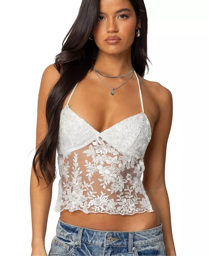 Женский прозрачный кружевной топ Nyx с открытой спиной Edikted, белый
Женский прозрачный кружевной топ Nyx с открытой спиной Edikted, белый