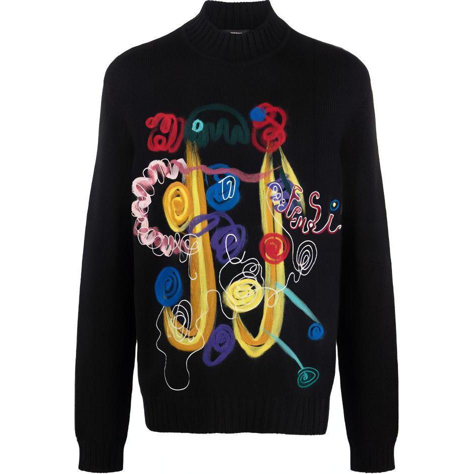 FENDI Свитер мужской черный с воротником стойкой умеренной посадки
FENDI Свитер мужской черный с воротником стойкой умеренной посадки