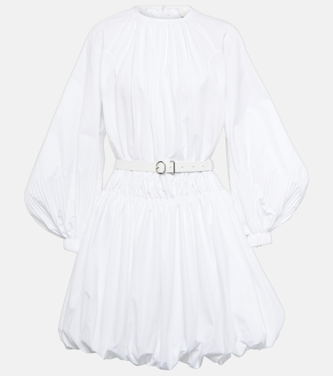 Мини-платье из хлопкового поплина с кожаной отделкой JIL SANDER, белый 
Мини-платье из хлопкового поплина с кожаной отделкой JIL SANDER, белый