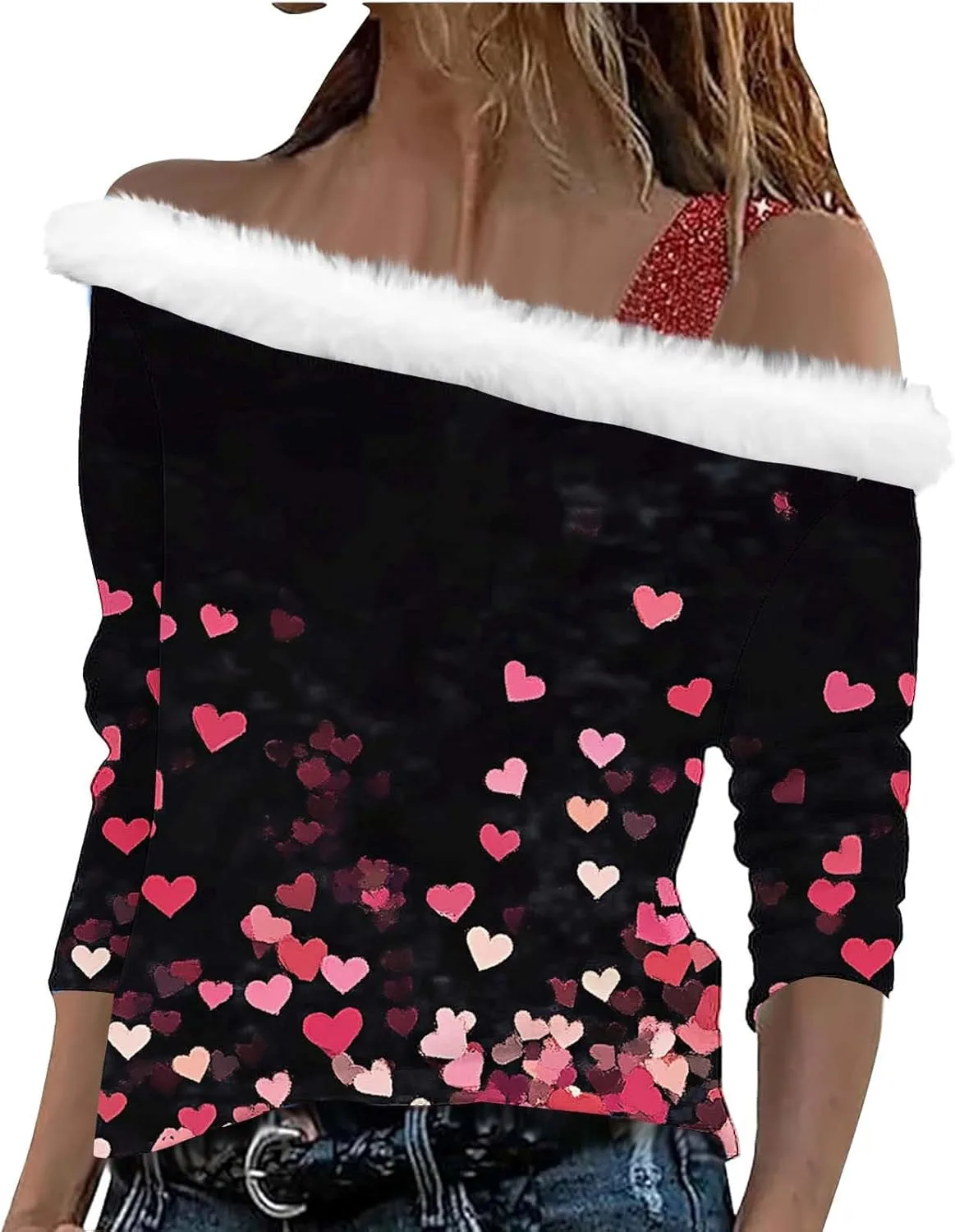 Женская футболка на День святого Валентина с открытыми плечами и длинными рукавами
Женская футболка на День святого Валентина с открытыми плечами и длинными рукавами