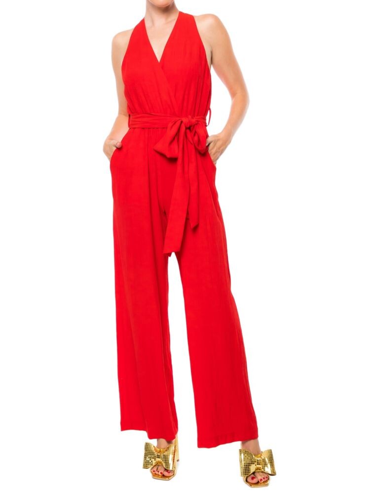 Комбинезон Disco с широкими штанинами и поясом Meghan La, вишня 
Комбинезон Disco с широкими штанинами и поясом Meghan La, вишня