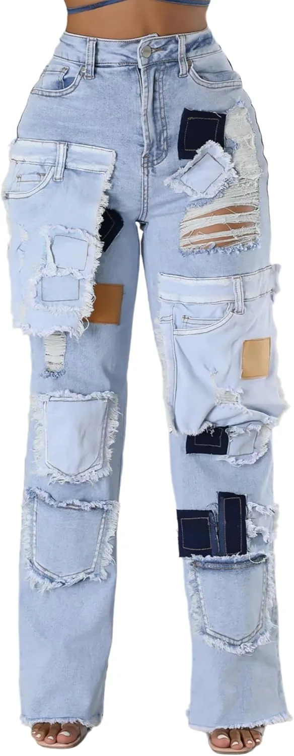 Женские рваные джинсы с заплатками, широкие, с высокой талией QLAUYIOE
Женские рваные джинсы с заплатками, широкие, с высокой талией QLAUYIOE
