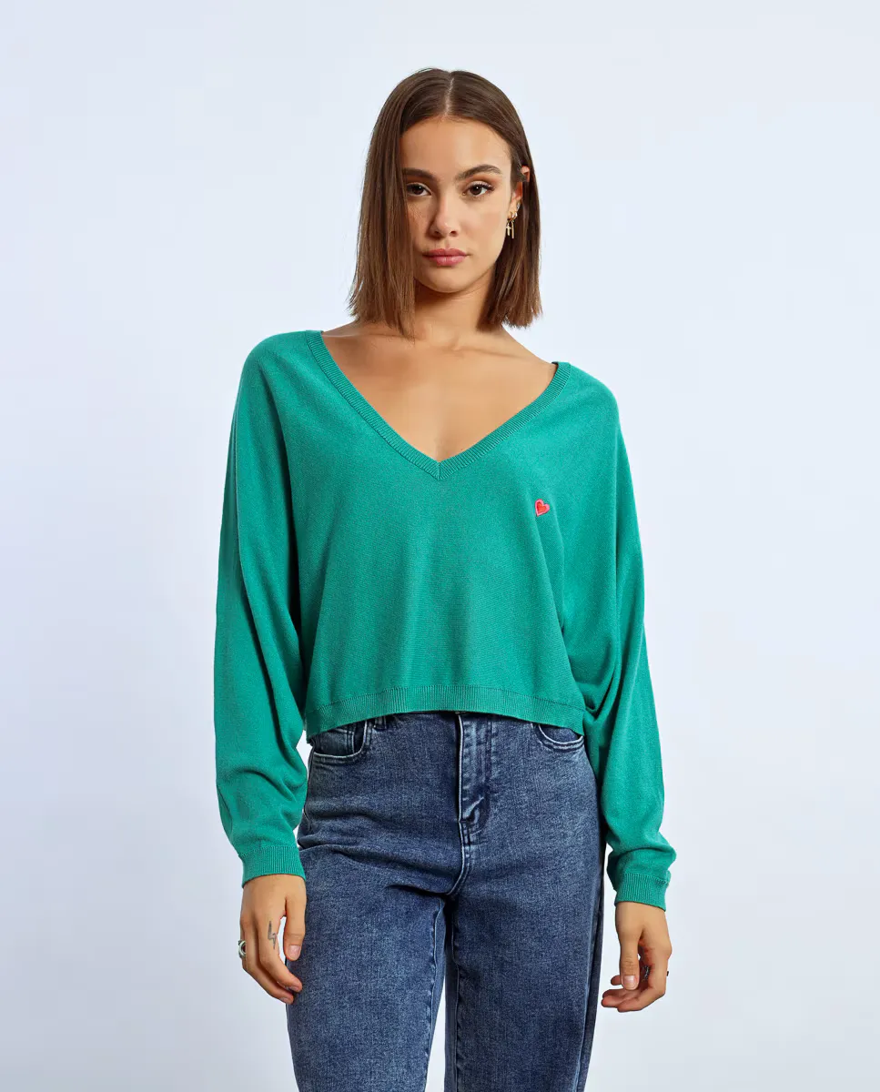 Женский свитер с V-образным вырезом и вышитым сердцем Lili Sidonio, зеленый
Женский свитер с V-образным вырезом и вышитым сердцем Lili Sidonio, зеленый