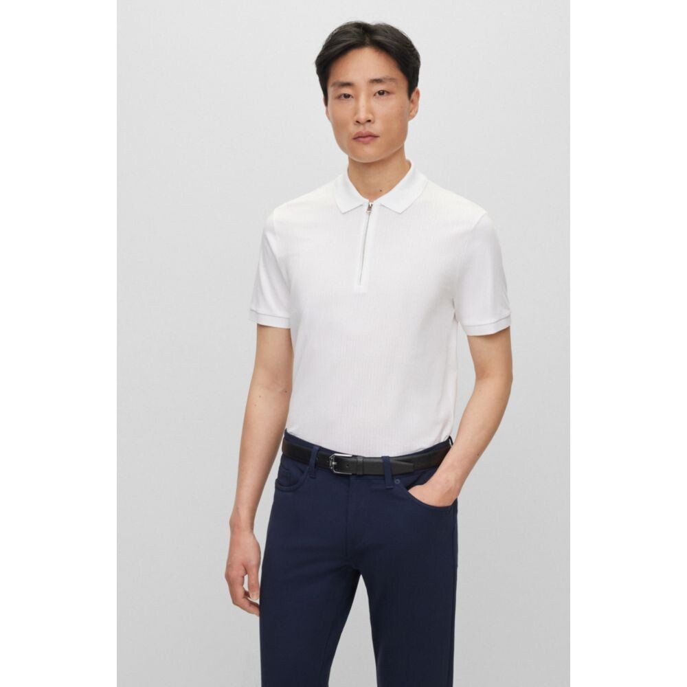 Рубашка-поло узкого кроя из структурированного хлопка с планкой на молнии BOSS, белый
Рубашка-поло узкого кроя из структурированного хлопка с планкой на молнии BOSS, белый
