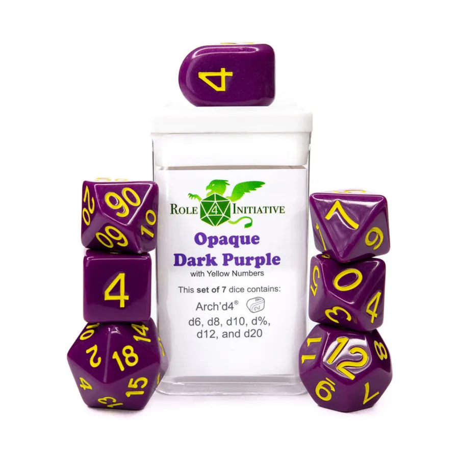 Набор Poly Set — непрозрачный темно-фиолетовый с желтым и Arch'd4 (7), Game Dice - Opaque (Role 4 Initiative)
Набор Poly Set — непрозрачный темно-фиолетовый с желтым и Arch'd4 (7), Game Dice - Opaque (Role 4 Initiative)