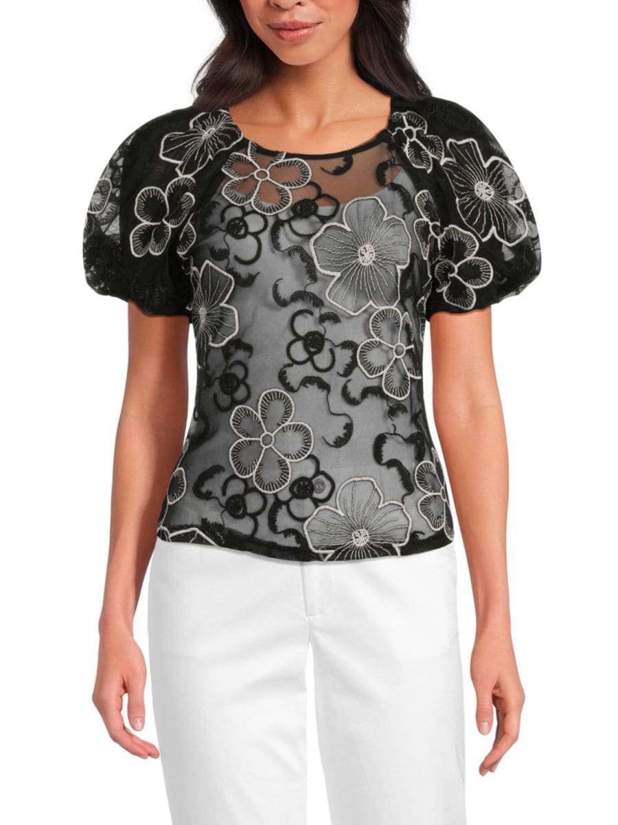 Топ с вышитыми сетчатыми рукавами-буфами Laundry by Shelli Segal, черный
Топ с вышитыми сетчатыми рукавами-буфами Laundry by Shelli Segal, черный