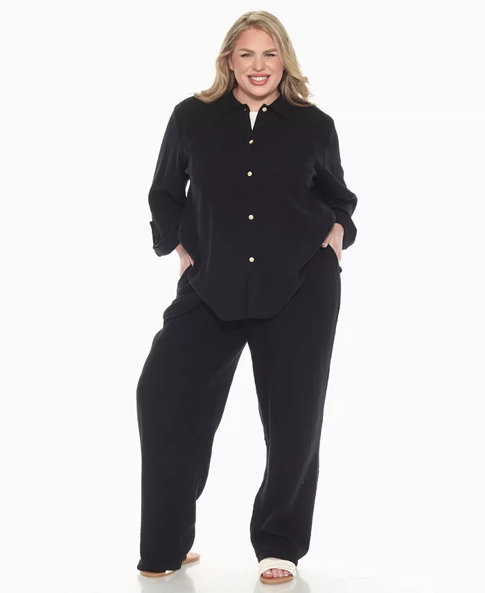 Комплект из хлопковой марли с длинным рукавом и застежкой на пуговицы больших размеров White Mark, черный
Комплект из хлопковой марли с длинным рукавом и застежкой на пуговицы больших размеров White Mark, черный