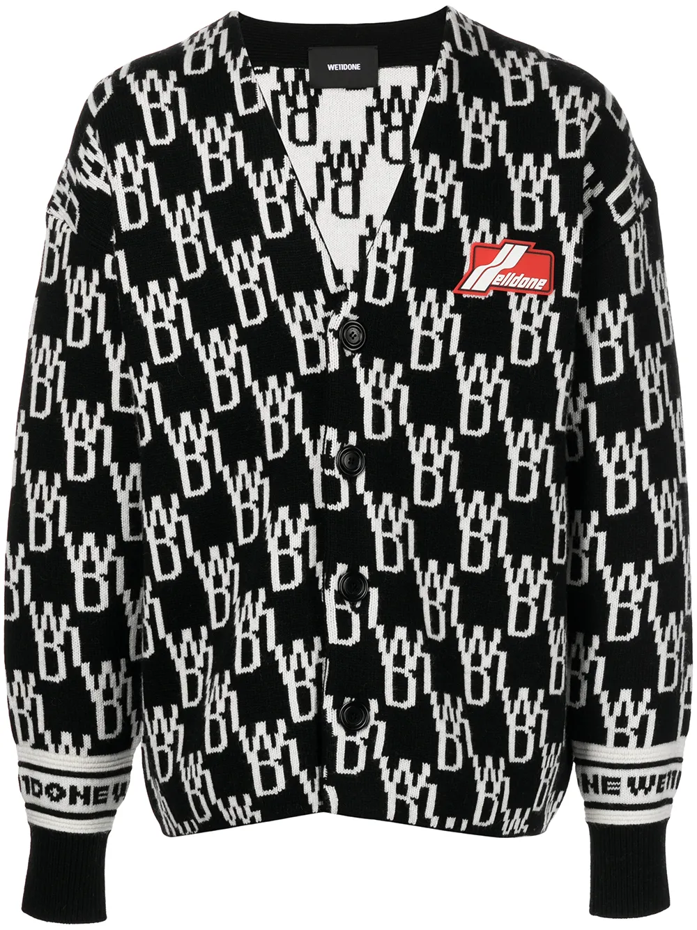 Кардиган с V-образным вырезом и монограммой We11done, черный 
Кардиган с V-образным вырезом и монограммой We11done, черный