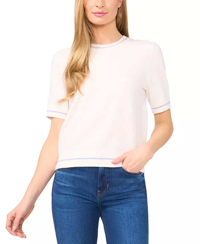 Женский хлопковый короткий свитер с контрастными полосками CeCe, белый
Женский хлопковый короткий свитер с контрастными полосками CeCe, белый