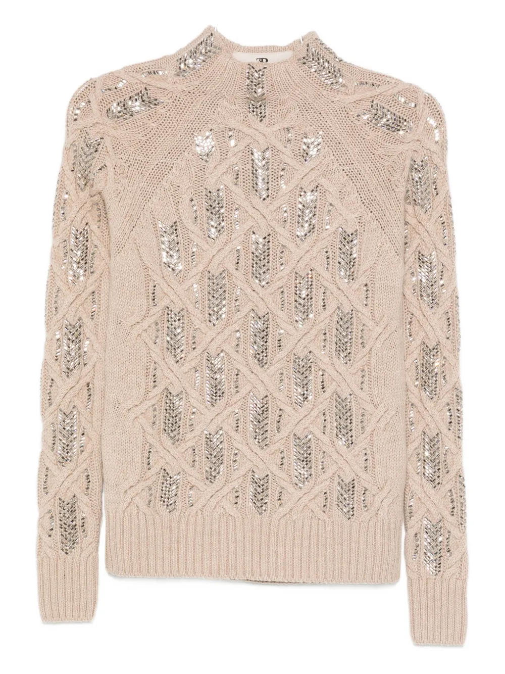 Свитер косой вязки, украшенный пайетками Ermanno Scervino, нейтральный
Свитер косой вязки, украшенный пайетками Ermanno Scervino, нейтральный