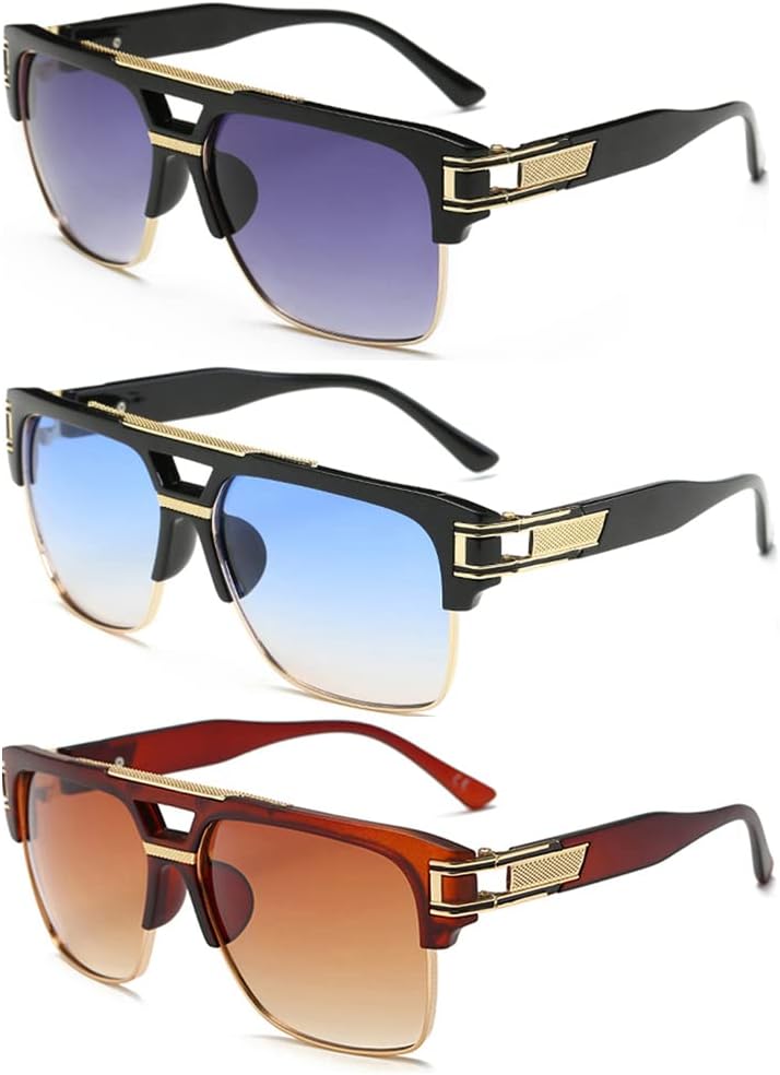 Квадратные солнцезащитные очки Dollger для мужчин, классические большие солнцезащитные очки в стиле ретро, полуободковая оправа из золотистого сплава, защита от УФ-излучения UV400, A7:3 Pack(blak,blue,brown)
Квадратные солнцезащитные очки Dollger для мужчин, классические большие солнцезащитные очки в стиле ретро, полуободковая оправа из золотистого сплава, защита от УФ-излучения UV400, A7:3 Pack(blak,blue,brown)