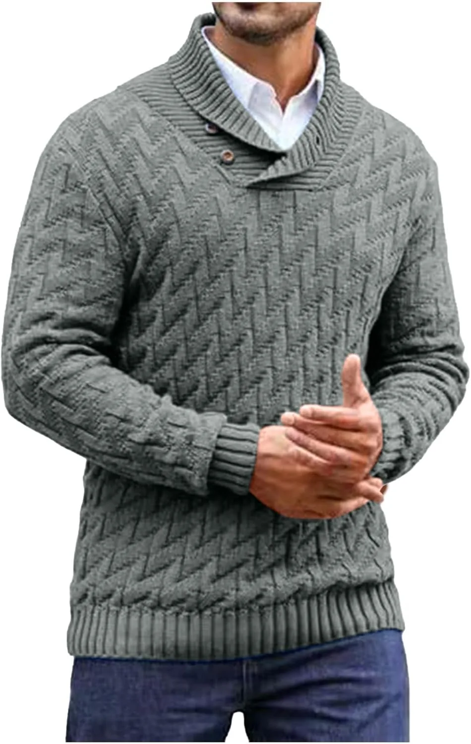 Кабельный свитер мужской с длинным рукавом и воротником-стойкой
Кабельный свитер мужской с длинным рукавом и воротником-стойкой