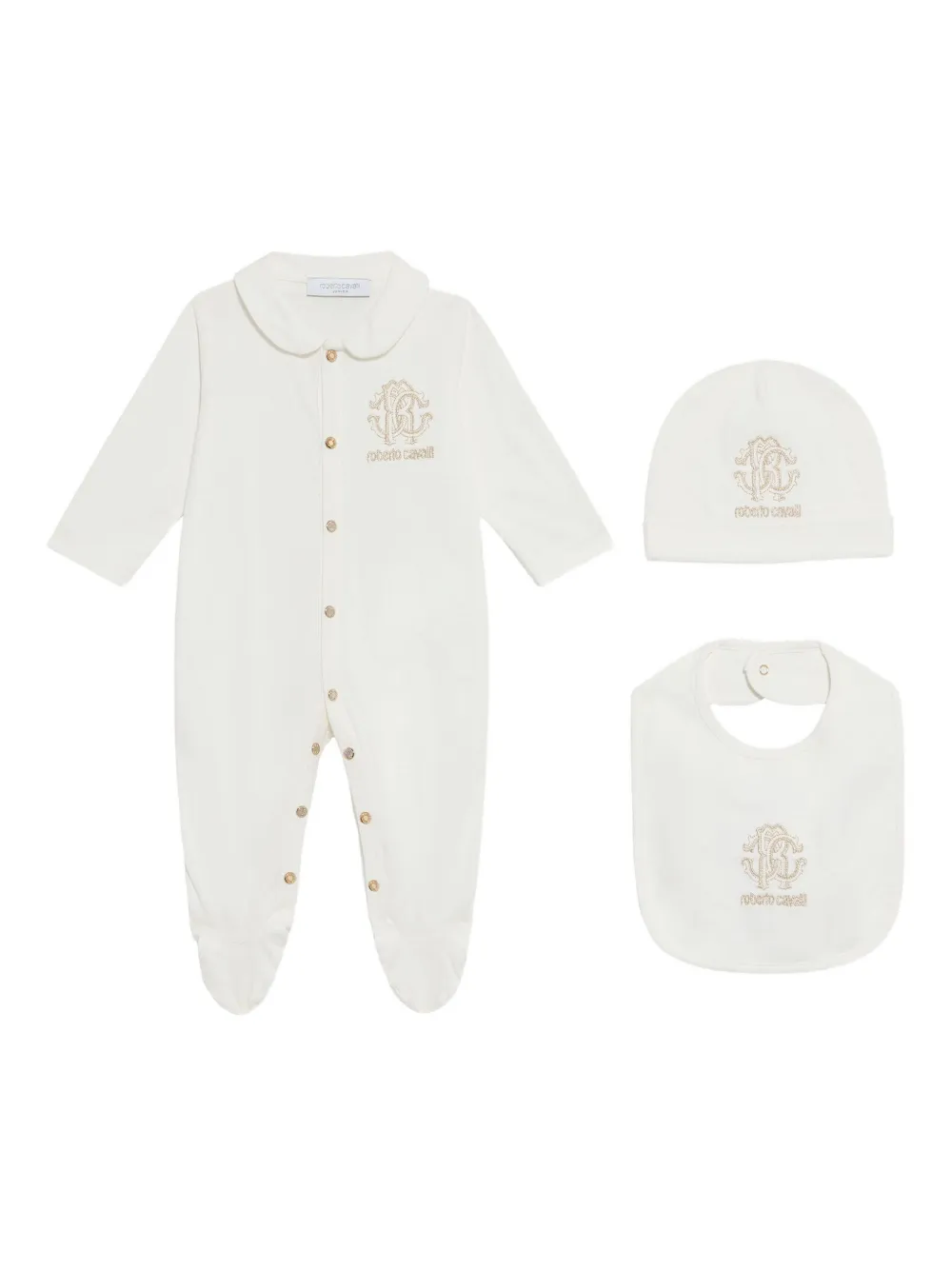 Комплект из комбинезона, шапки и нагрудника с логотипом Roberto Cavalli, нейтральный
Комплект из комбинезона, шапки и нагрудника с логотипом Roberto Cavalli, нейтральный