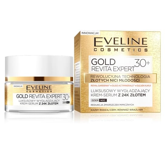 Разглаживающий крем для лица с 24-каратным золотом, 50 мл Eveline Cosmetics, Gold Revita Expert
Разглаживающий крем для лица с 24-каратным золотом, 50 мл Eveline Cosmetics, Gold Revita Expert