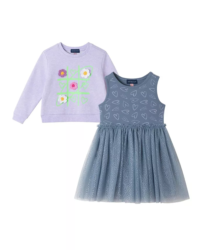 Комплект для девочки: платье из джерси с принтом в виде сердечек и толстовка Andy & Evan, фиолетовый
Комплект для девочки: платье из джерси с принтом в виде сердечек и толстовка Andy & Evan, фиолетовый