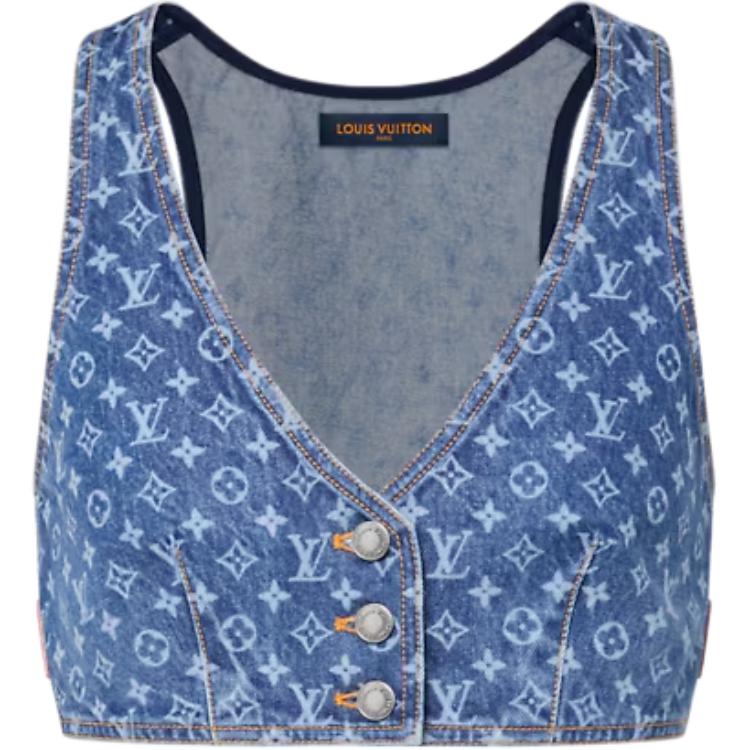 Кроп-топ из денима с монограммой Lv LOUIS VUITTON, синий
Кроп-топ из денима с монограммой Lv LOUIS VUITTON, синий