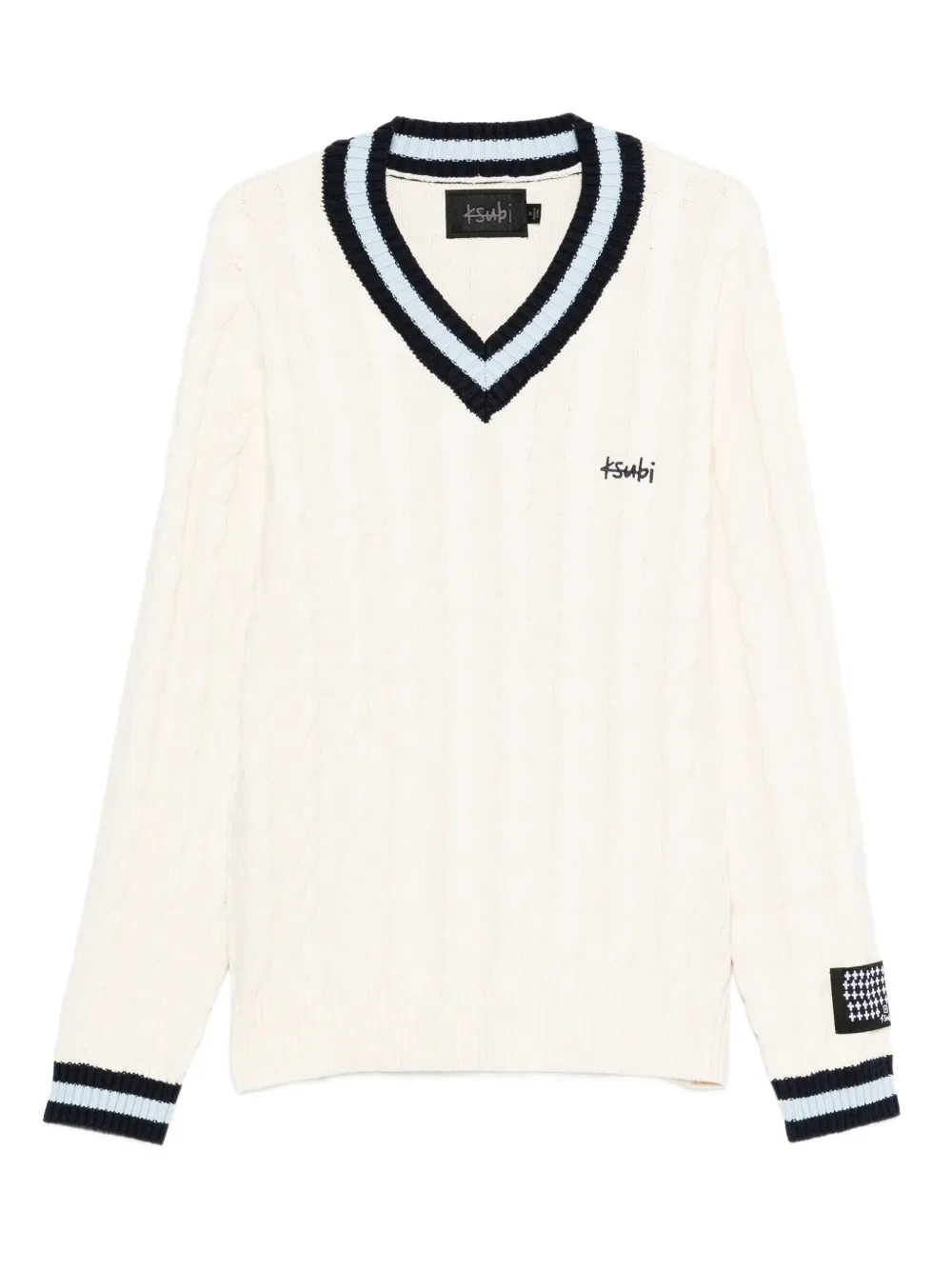 Свитер косой вязки с V-образным вырезом Ksubi, белый
Свитер косой вязки с V-образным вырезом Ksubi, белый
