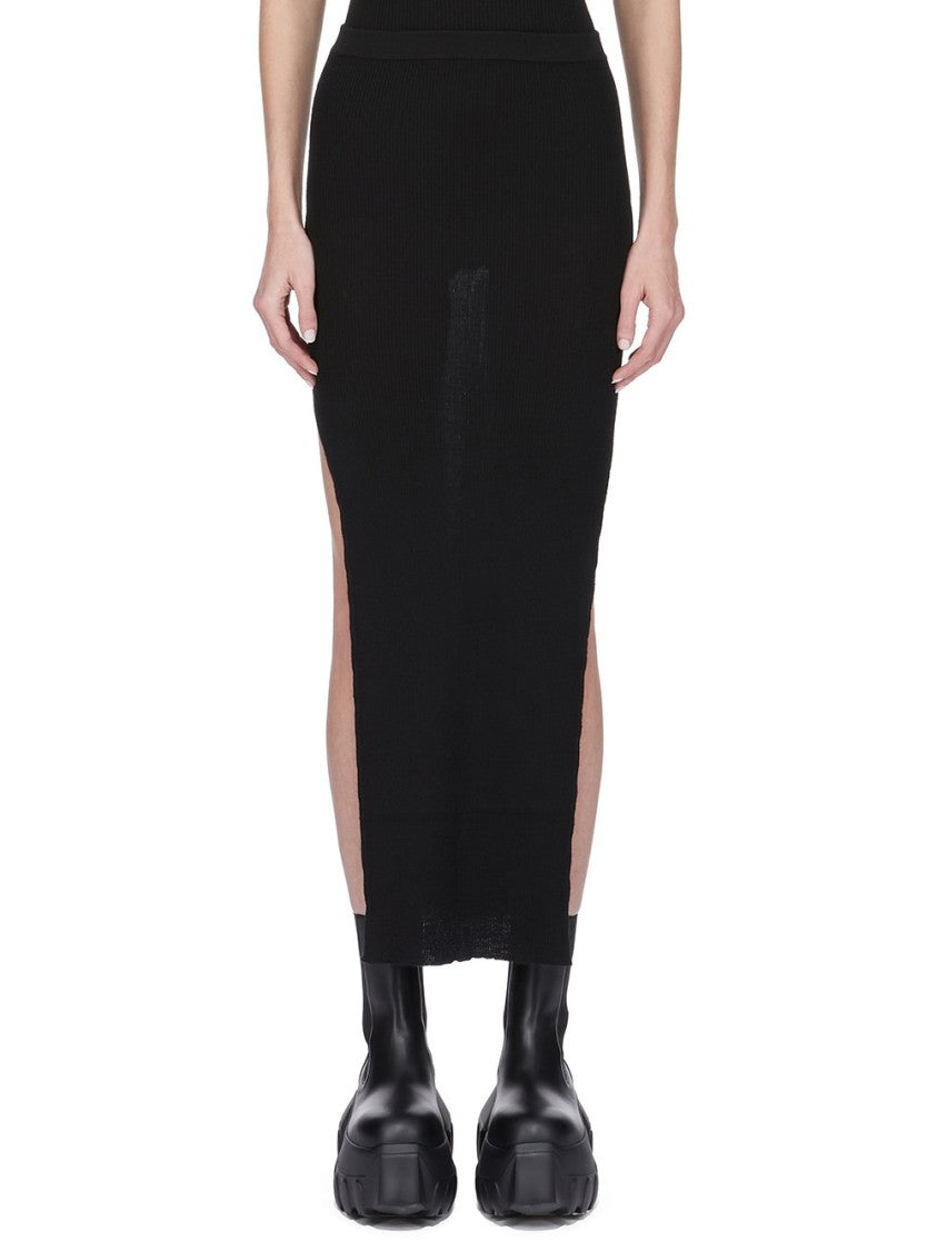 Ребристая вязаная юбка Sacriskirt с фирменной деталью на спине Rick Owens, черный
Ребристая вязаная юбка Sacriskirt с фирменной деталью на спине Rick Owens, черный
