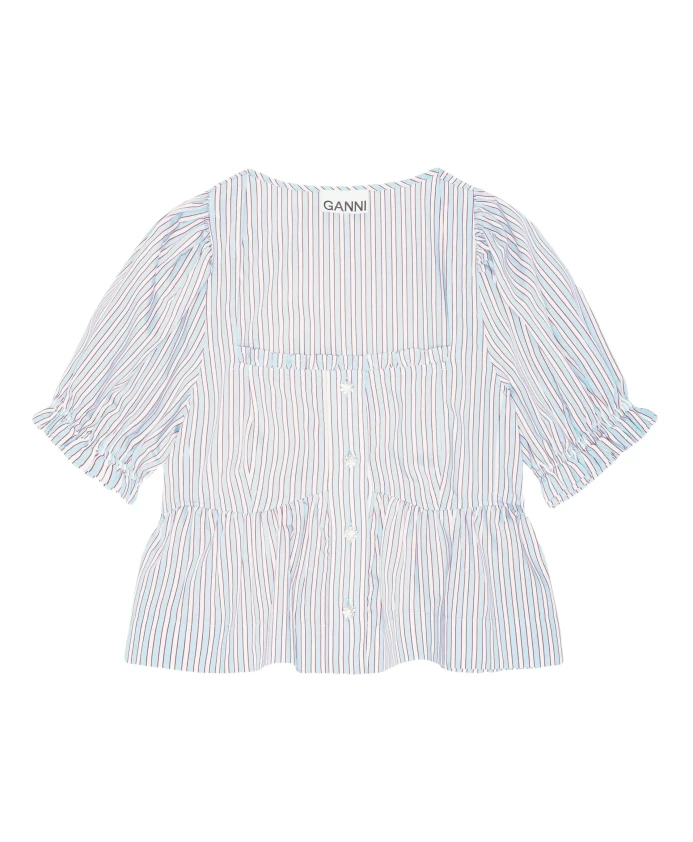 Полосатая блузка с пышными рукавами Ganni, синий
Полосатая блузка с пышными рукавами Ganni, синий