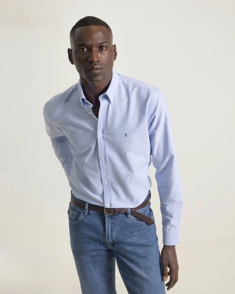 Мужская повседневная рубашка из хлопка Оксфорд, приталенного кроя PuroEgo, небесно-голубой
Мужская повседневная рубашка из хлопка Оксфорд, приталенного кроя PuroEgo, небесно-голубой