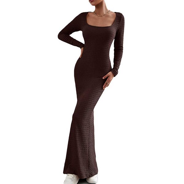 Женское платье-макси с квадратным вырезом и длинными рукавами, облегающее трикотажное платье-свитер Clearflower, Black Brown
Женское платье-макси с квадратным вырезом и длинными рукавами, облегающее трикотажное платье-свитер Clearflower, Black Brown