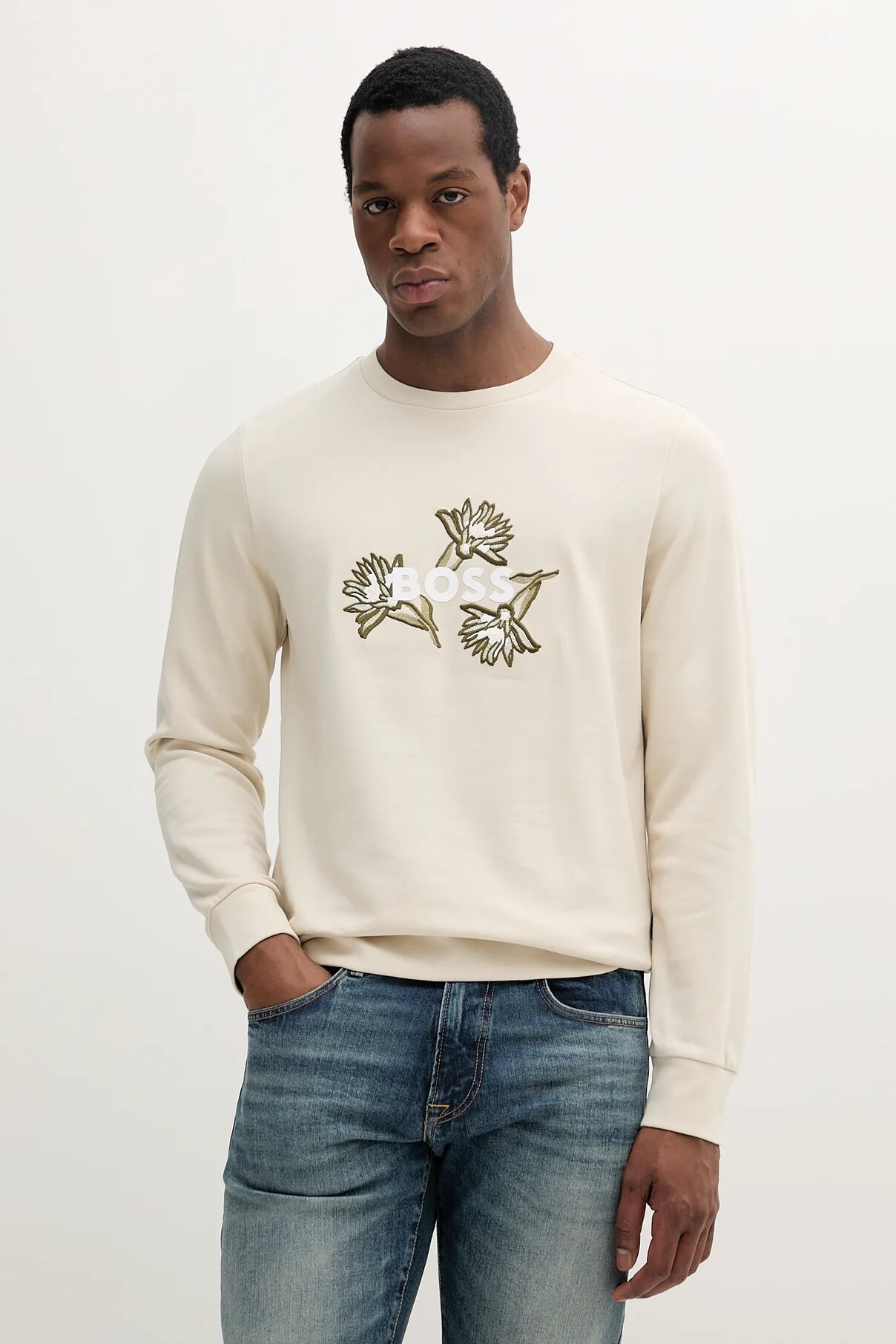 Хлопковая толстовка Boss, бежевый 
Хлопковая толстовка Boss, бежевый