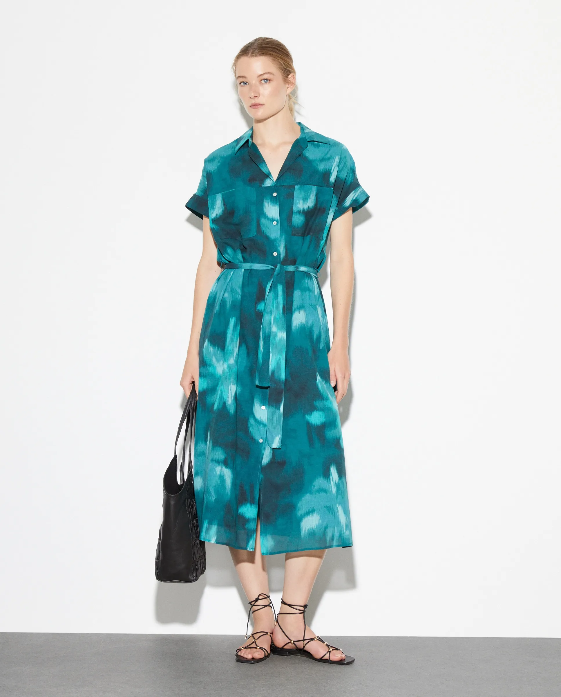 Женское миди-платье с коротким рукавом в принт Woman El Corte Inglés, зеленый 
Женское миди-платье с коротким рукавом в принт Woman El Corte Inglés, зеленый