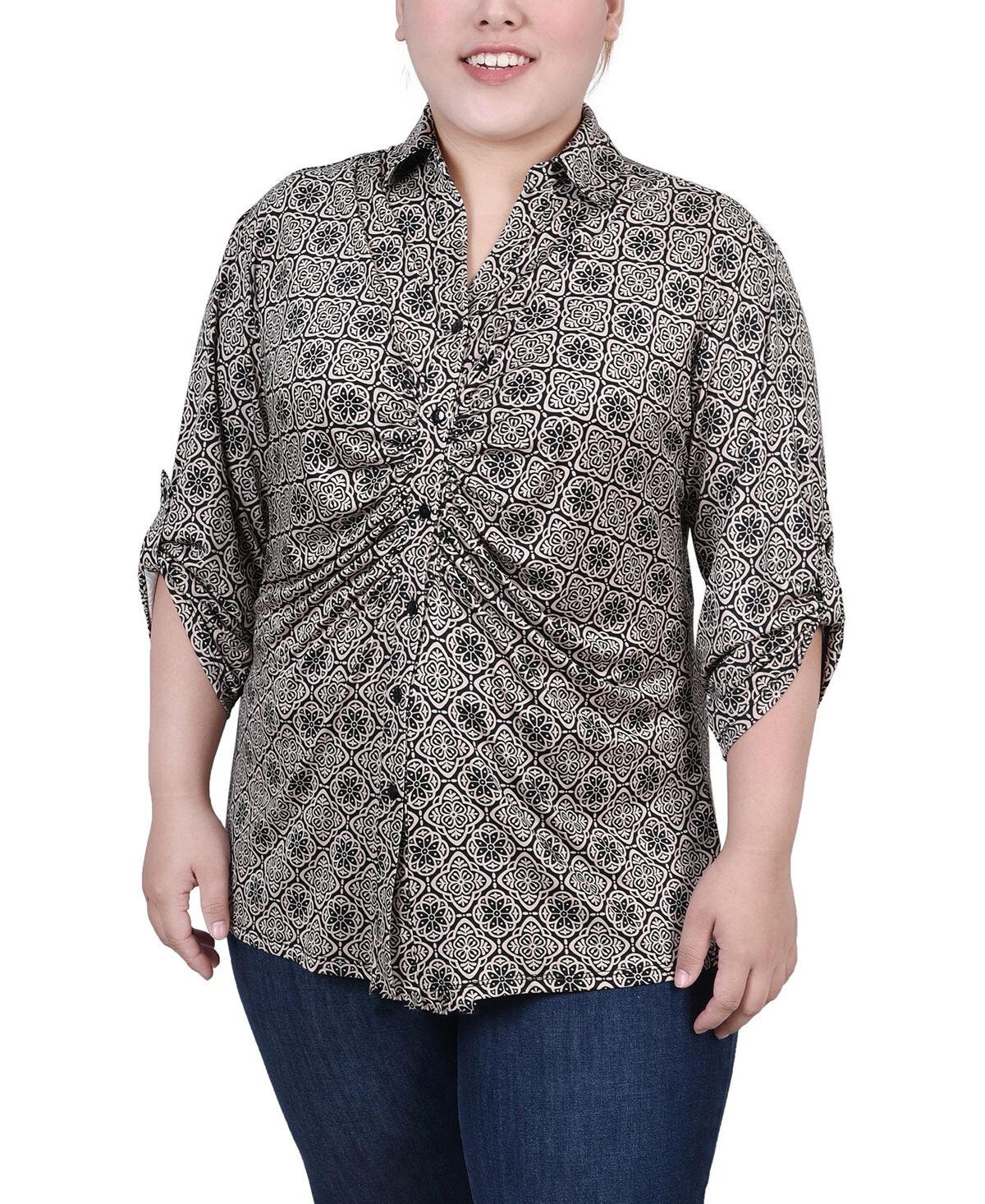 Плюс размер 3/4 roll tab с рюшами спереди NY Collection, мульти
Плюс размер 3/4 roll tab с рюшами спереди NY Collection, мульти