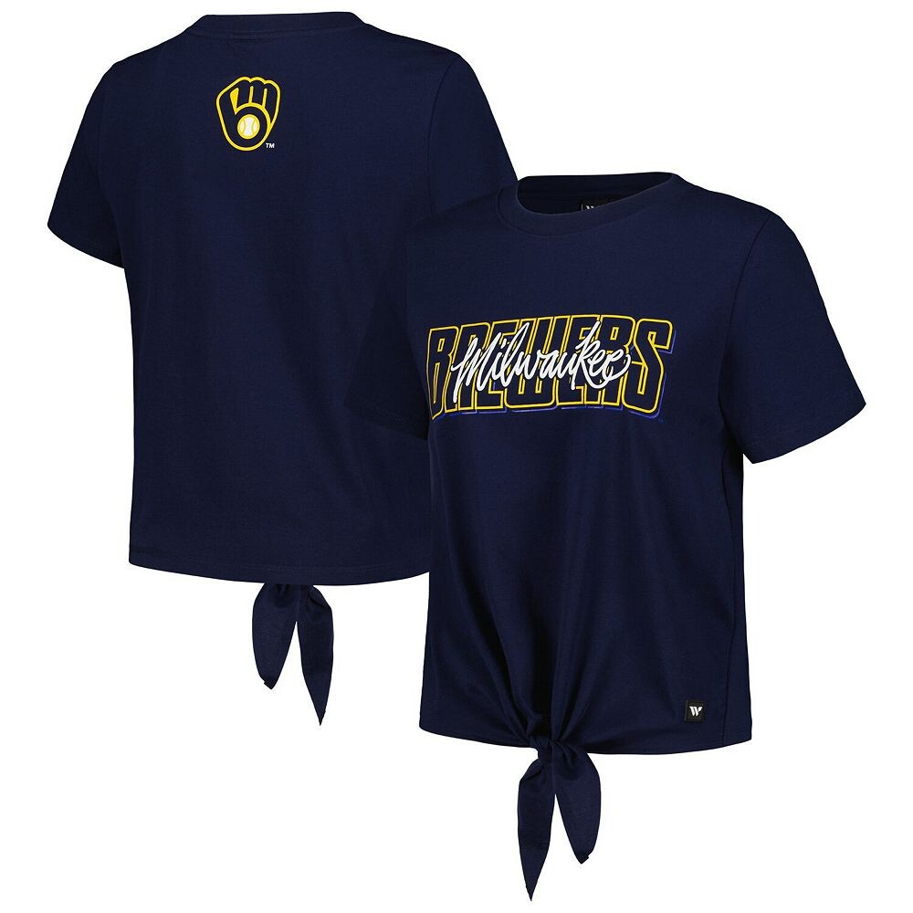 Женская темно-синяя футболка The Wild Collective Milwaukee Brewers с закручивающейся передней частью, цвет Brw Navy
Женская темно-синяя футболка The Wild Collective Milwaukee Brewers с закручивающейся передней частью, цвет Brw Navy