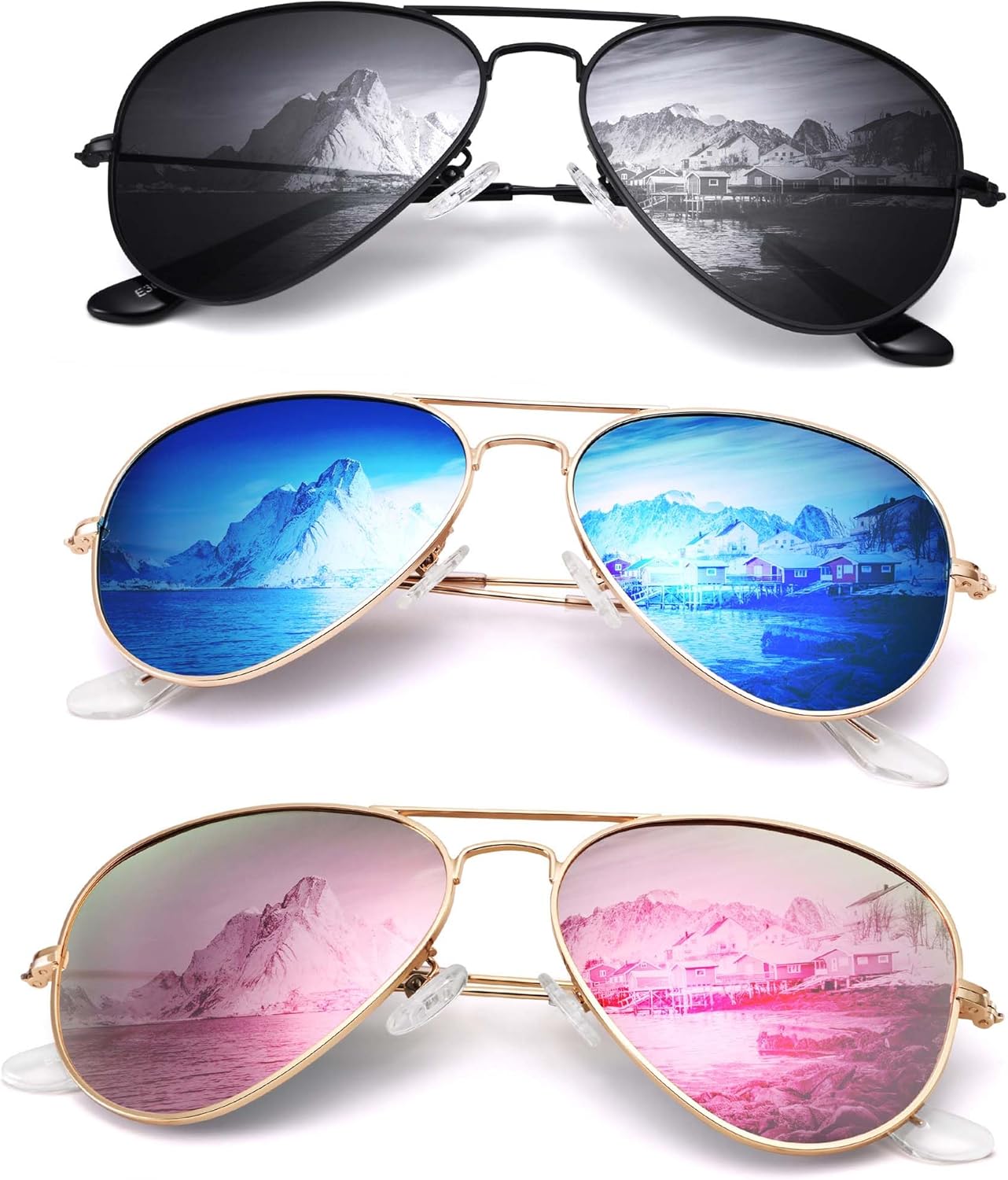Классические солнцезащитные очки-авиаторы для женщин и мужчин - поляризованные солнцезащитные очки с защитой от УФ-излучения UV400 GLARDEFE, A2 Black/Grey + Gold/Blue Mirror + Gold/Pink Mirror
Классические солнцезащитные очки-авиаторы для женщин и мужчин - поляризованные солнцезащитные очки с защитой от УФ-излучения UV400 GLARDEFE, A2 Black/Grey + Gold/Blue Mirror + Gold/Pink Mirror