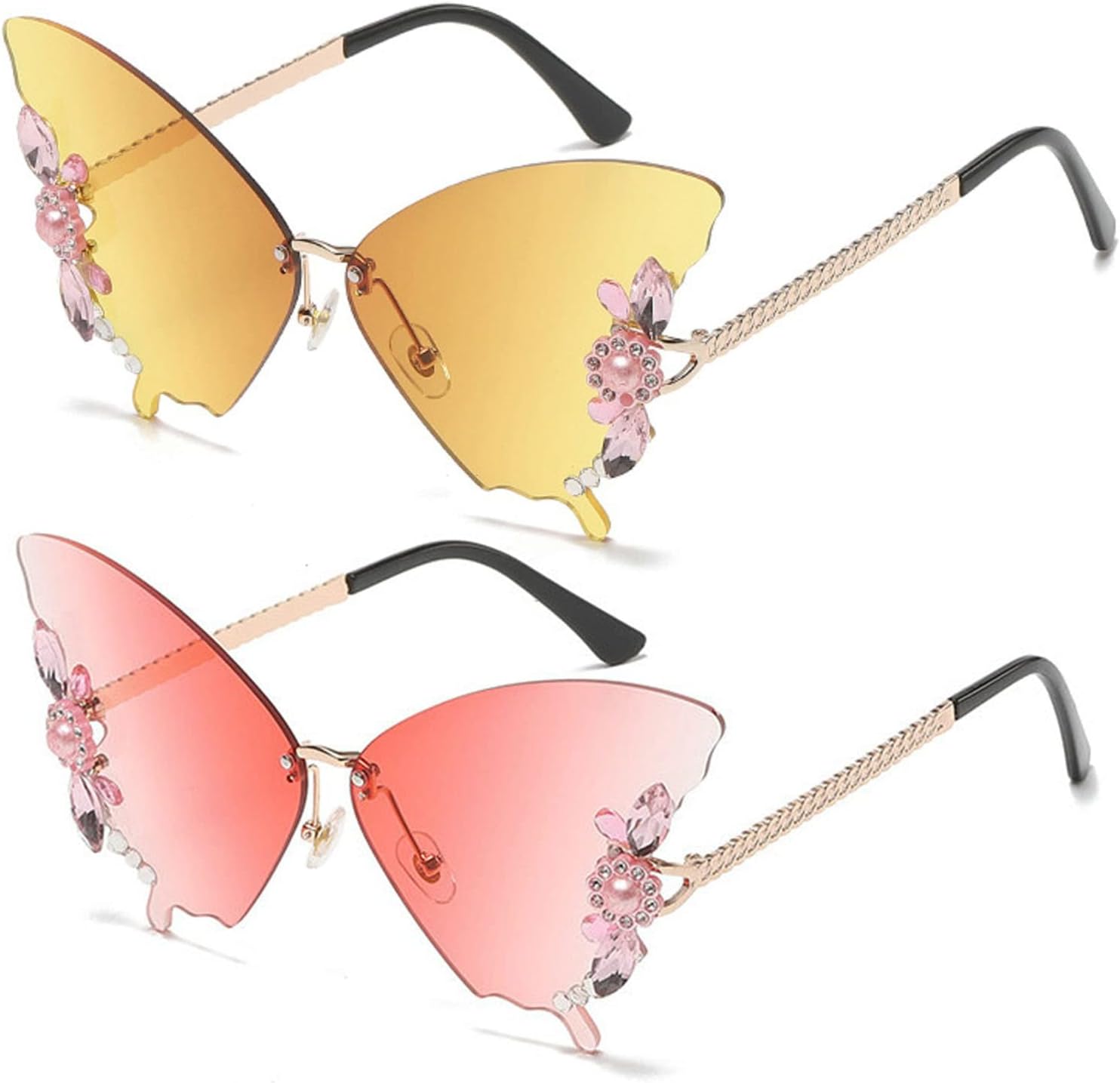 Willochra Женские солнцезащитные очки без оправы Модные солнцезащитные очки с бабочками и бриллиантами Многоугольная безрамочная модель Солнцезащитные очки для вечеринок Защита от УФ-излучения, 2pcs-yellow&pink
Willochra Женские солнцезащитные очки без оправы Модные солнцезащитные очки с бабочками и бриллиантами Многоугольная безрамочная модель Солнцезащитные очки для вечеринок Защита от УФ-излучения, 2pcs-yellow&pink