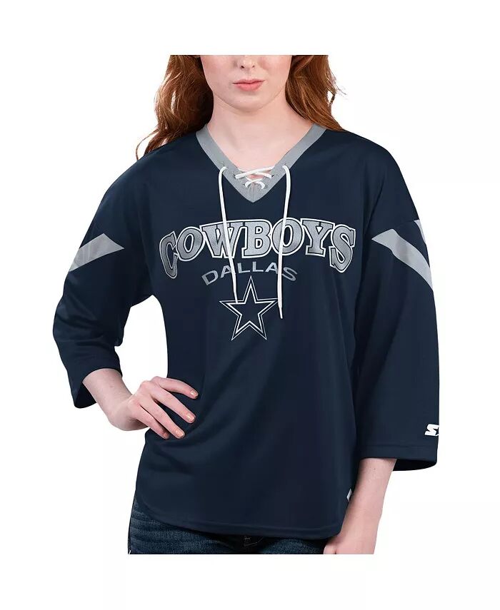 Женская темно-синяя футболка Dallas Cowboys Rally со шнуровкой и рукавом 3/4 Starter
Женская темно-синяя футболка Dallas Cowboys Rally со шнуровкой и рукавом 3/4 Starter
