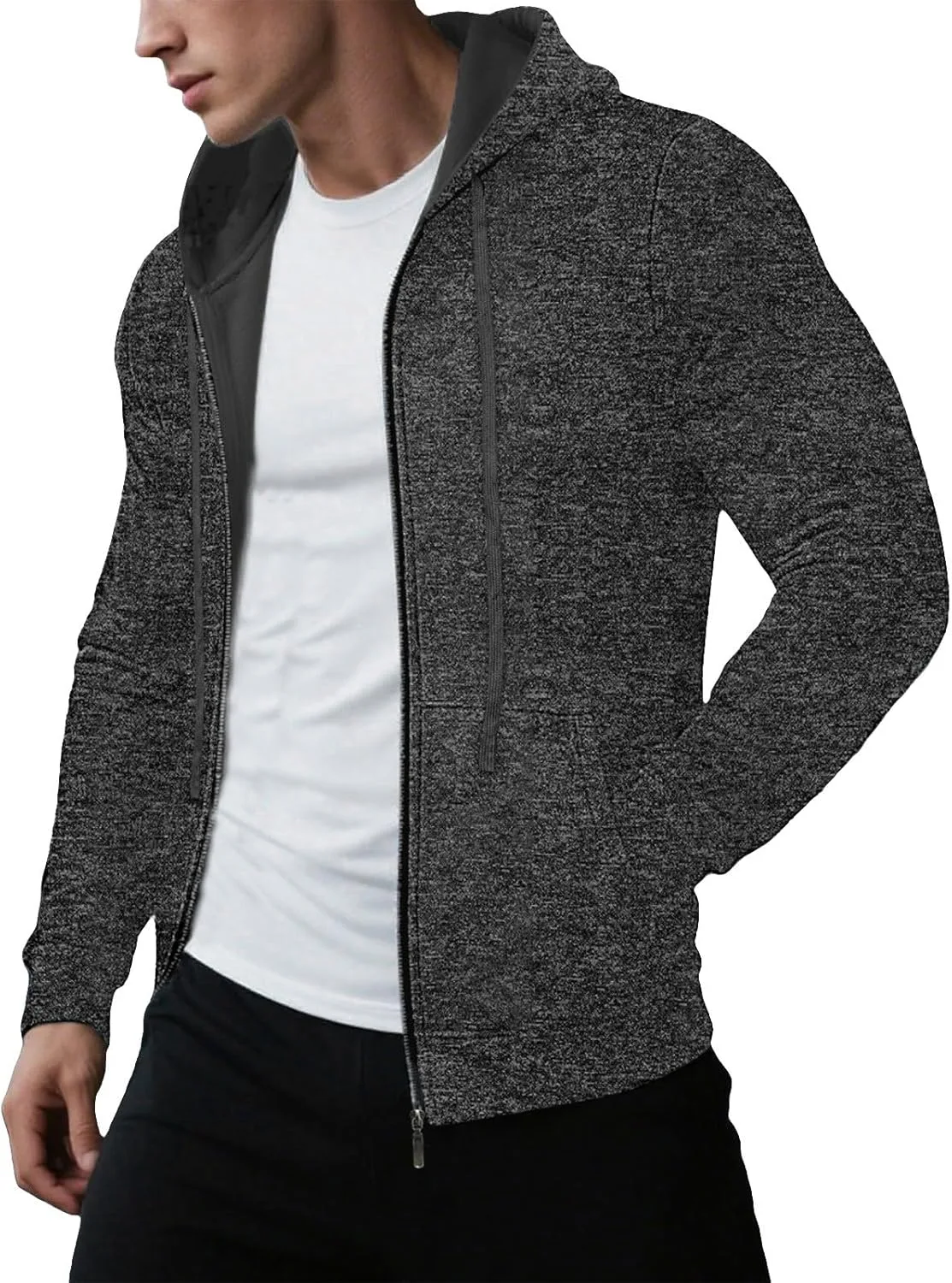 Мужская худи на молнии с флисовой подкладкой — легкая кардиганная вязка, утепленная куртка с капюшоном и карманом
Мужская худи на молнии с флисовой подкладкой — легкая кардиганная вязка, утепленная куртка с капюшоном и карманом