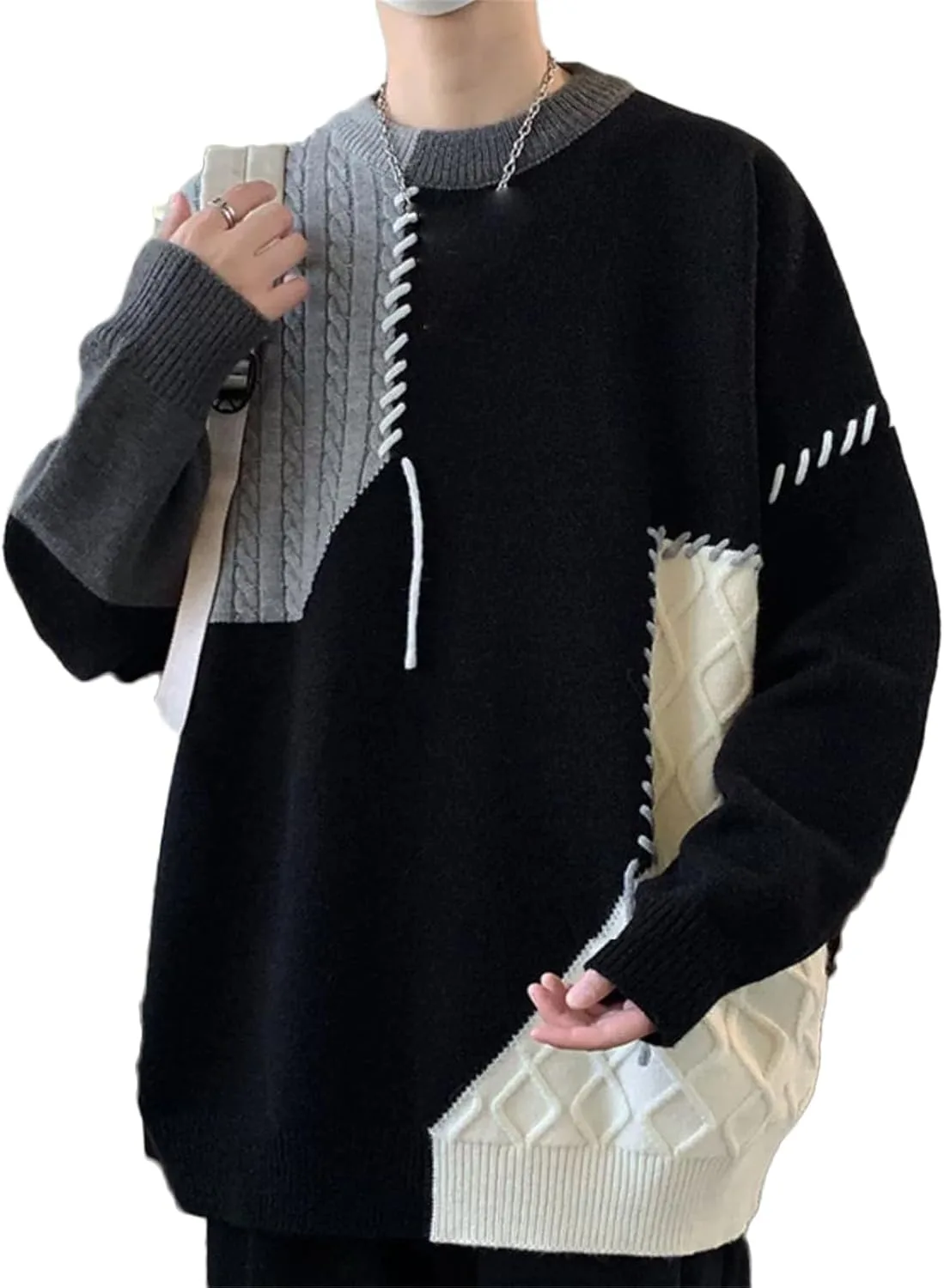 Мужской свитер с пэчворком и кабельной вязкой
Мужской свитер с пэчворком и кабельной вязкой