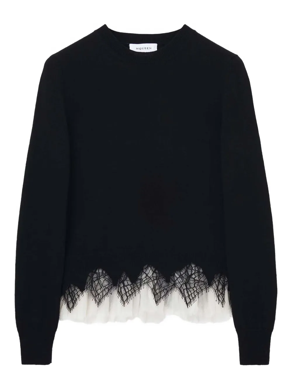 Свитер с кружевной отделкой Alexander McQueen, черный
Свитер с кружевной отделкой Alexander McQueen, черный