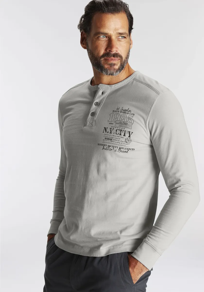 Мужская рубашка World Henley с принтом на груди и планкой на пуговицах Man'S World, серый
Мужская рубашка World Henley с принтом на груди и планкой на пуговицах Man'S World, серый