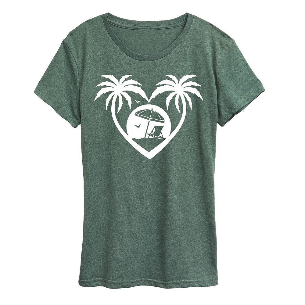 Женская футболка с рисунком Palm Trees Heart Scene, цвет Heather Green 
Женская футболка с рисунком Palm Trees Heart Scene, цвет Heather Green