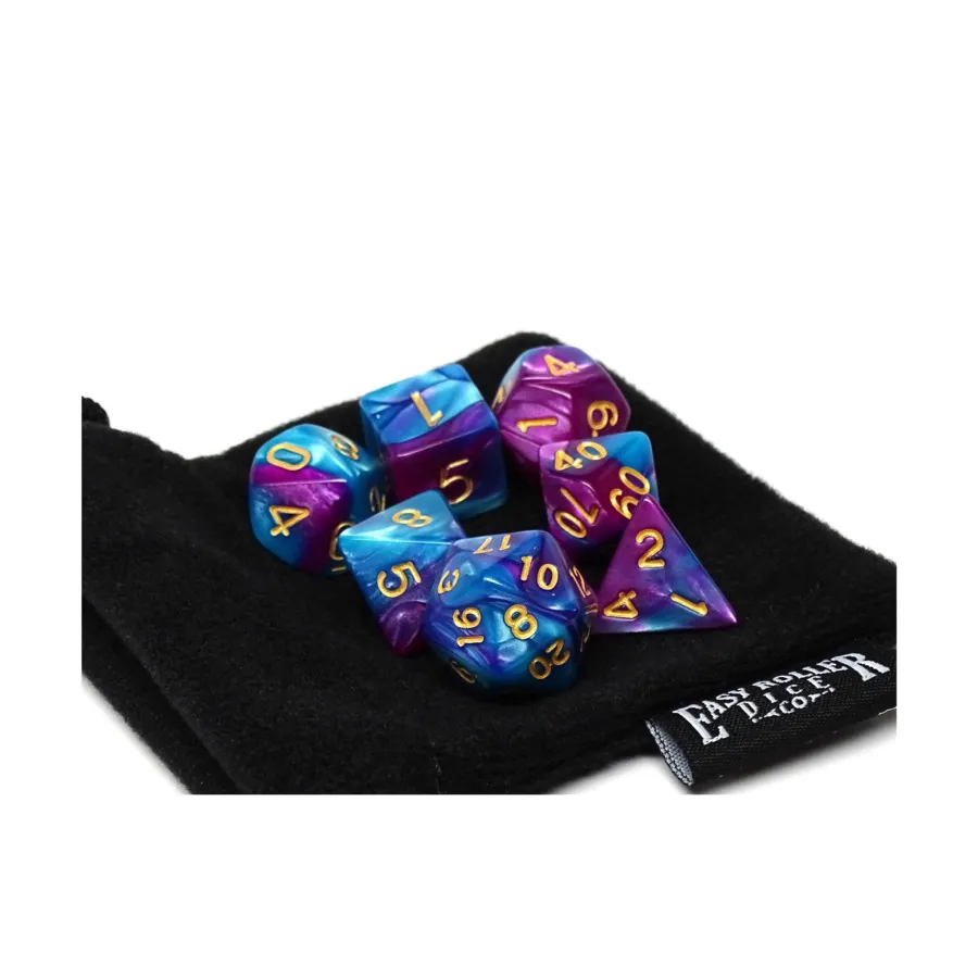 Бирюзово-пурпурный вихрь с золотом (7), Dice - 7 Piece Poly Sets - Marble/Swirl (Easy Roller Dice)
Бирюзово-пурпурный вихрь с золотом (7), Dice - 7 Piece Poly Sets - Marble/Swirl (Easy Roller Dice)