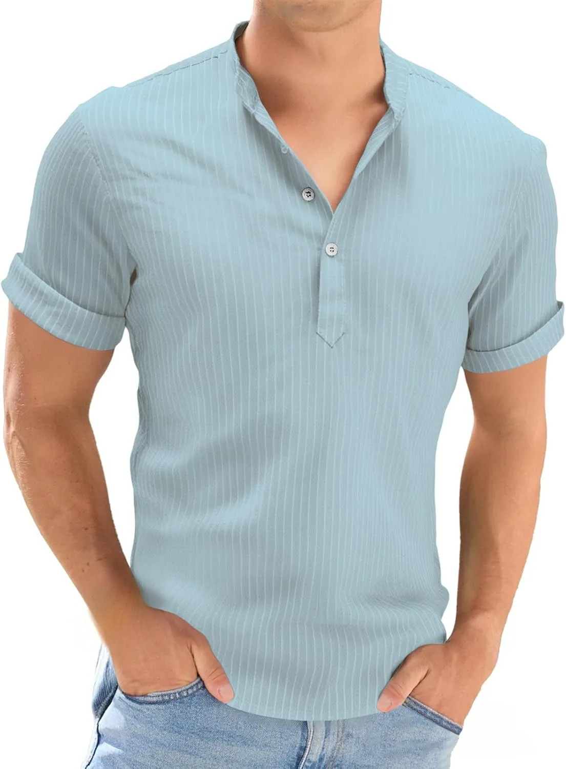 Мужская повседневная хенли с коротким рукавом Cotton Linen Banded Collar RSZGSWS
Мужская повседневная хенли с коротким рукавом Cotton Linen Banded Collar RSZGSWS