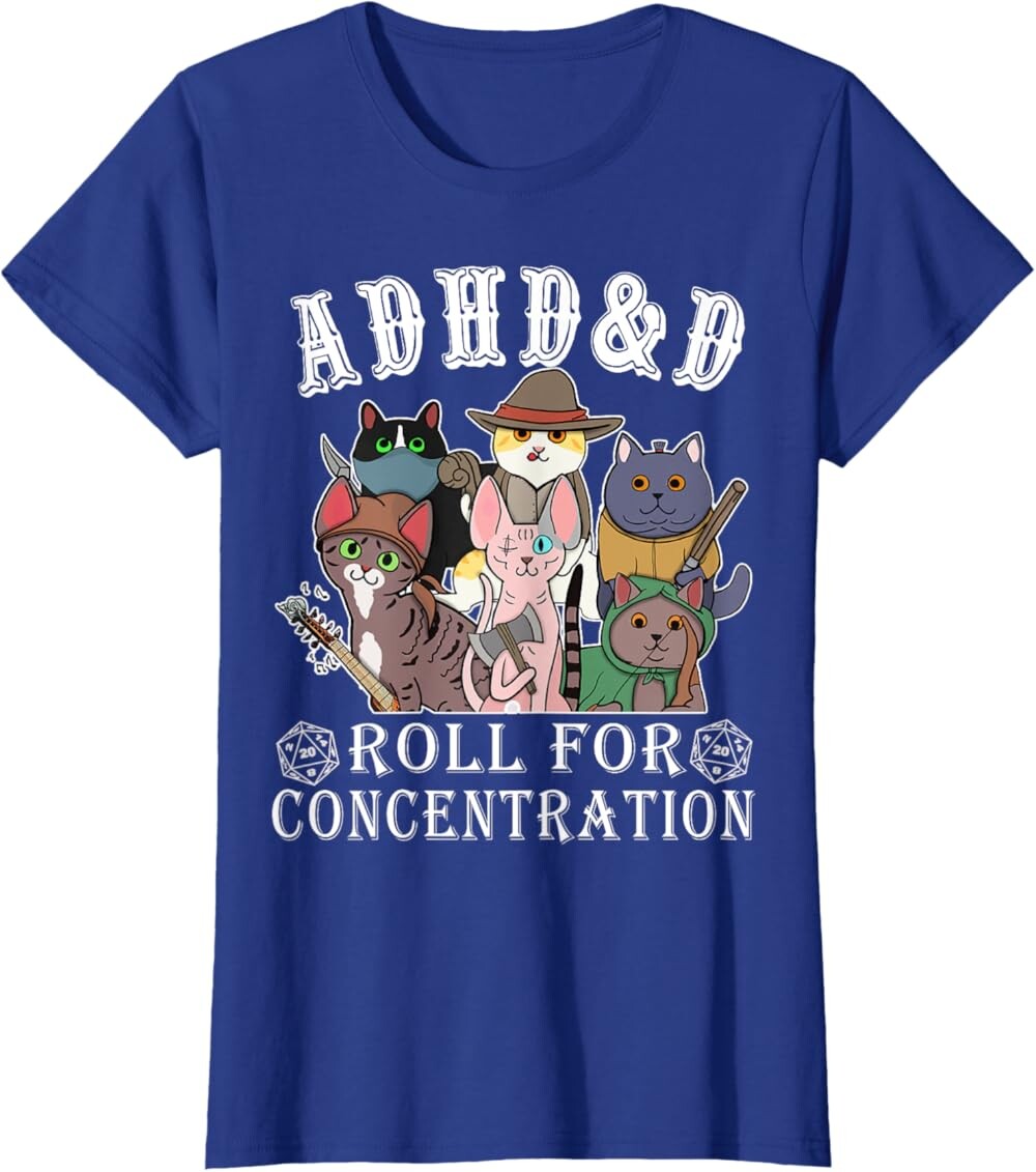 Женская футболка Funny Tees Gamer RPG Apparel Cats RPG Gamer Roll For Concentration D20 Dice Nerdy, ярко-синий 
Женская футболка Funny Tees Gamer RPG Apparel Cats RPG Gamer Roll For Concentration D20 Dice Nerdy, ярко-синий