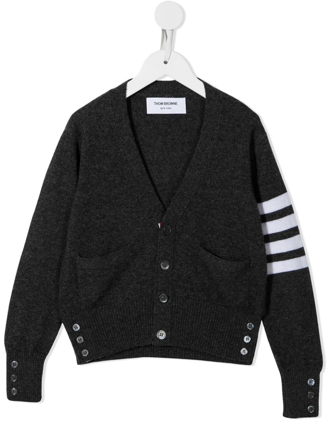 Thom Browne кардиган с V-образным вырезом и полосками 4-Bar, серый
Thom Browne кардиган с V-образным вырезом и полосками 4-Bar, серый
