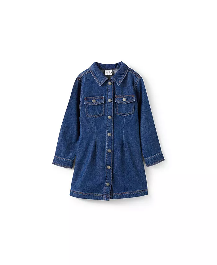 Платье-рубашка из джинсовой ткани с длинными рукавами для маленьких девочек (маленькая/большая Саша) COTTON ON, синий