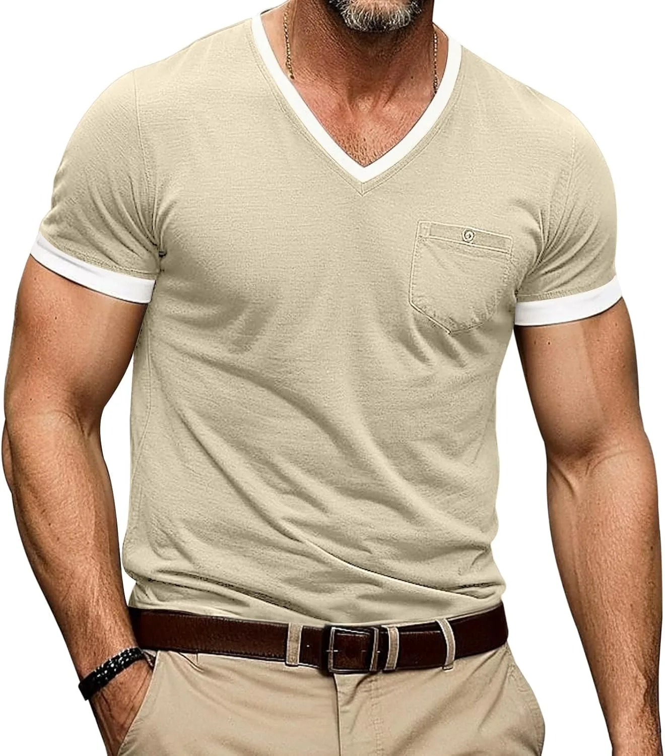 Мужская футболка с V-образным вырезом и карманом, Slim Fit XDFVC
Мужская футболка с V-образным вырезом и карманом, Slim Fit XDFVC