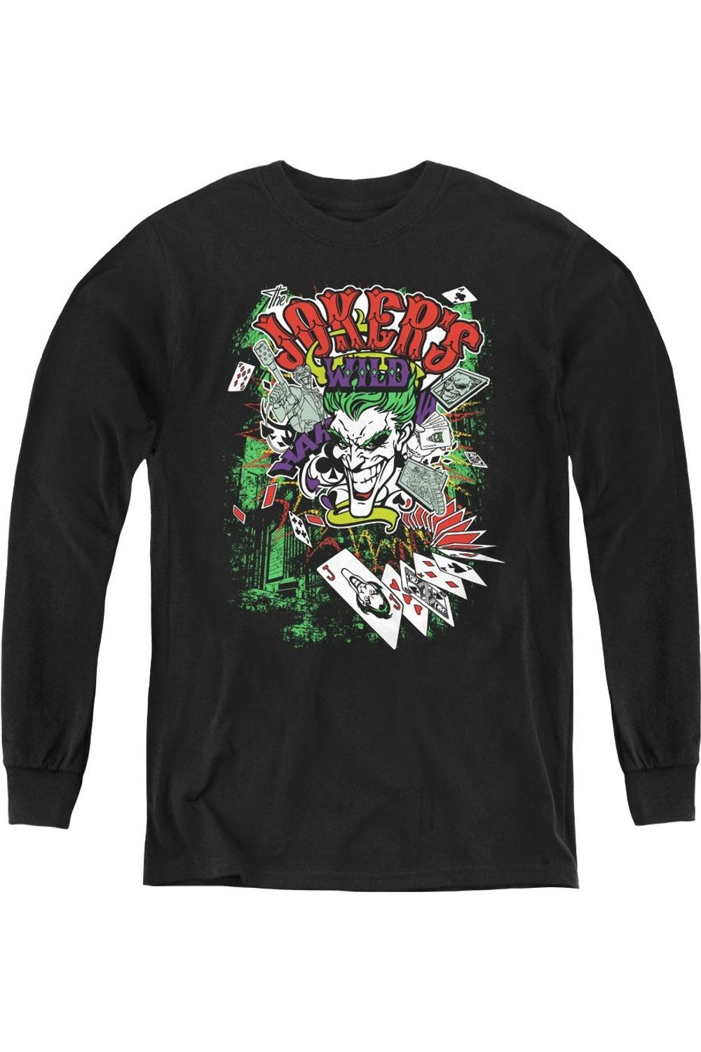 Футболка с длинным рукавом Batman Jokers Wild для детей Gildan, черный
Футболка с длинным рукавом Batman Jokers Wild для детей Gildan, черный